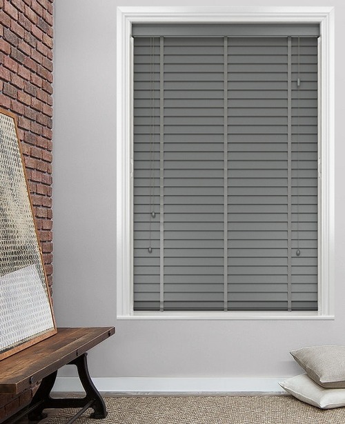 Grey Faux Wood Blind With Tapes 2